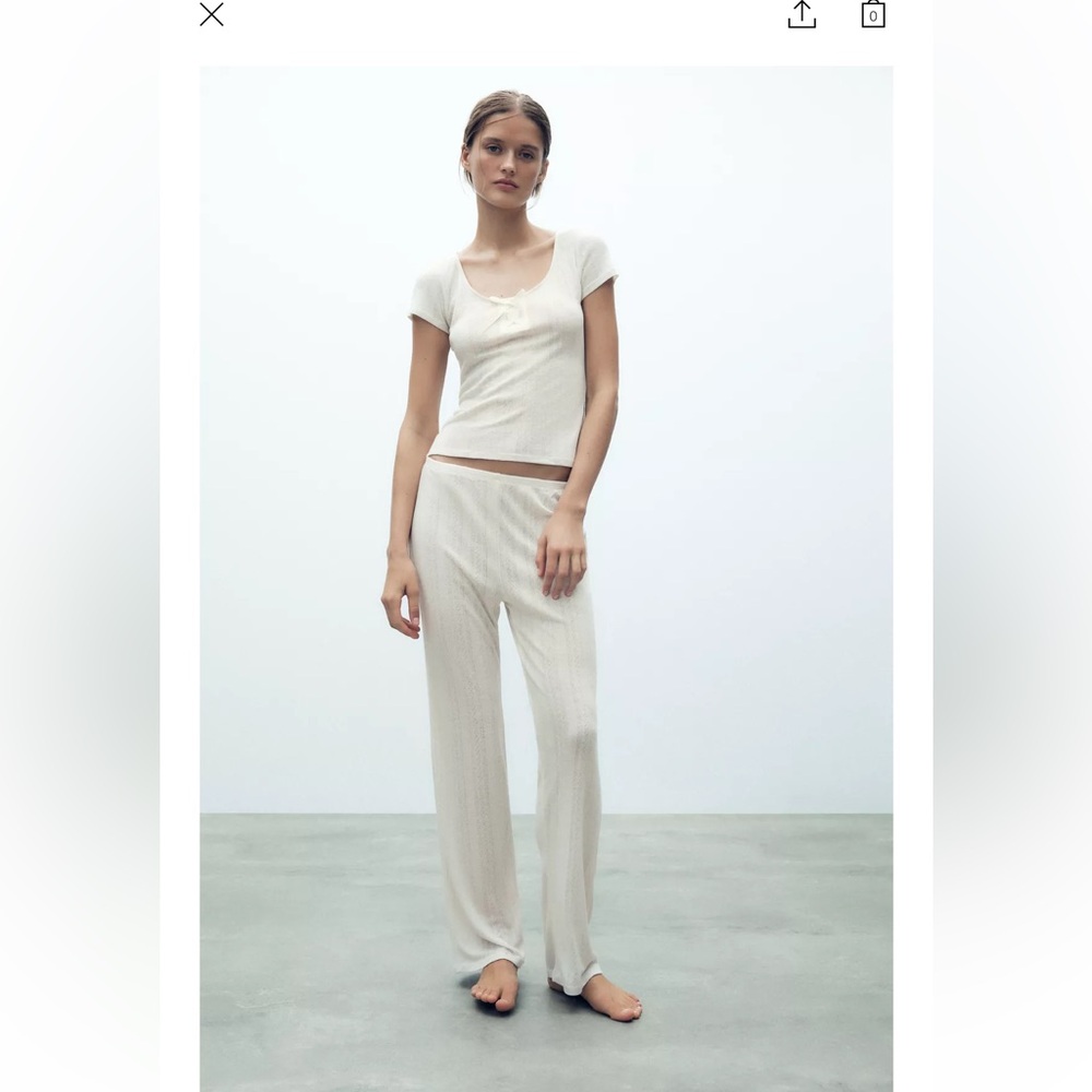 Zara pointelle bow top and bottom set medium new with tags pyjamas lounge
